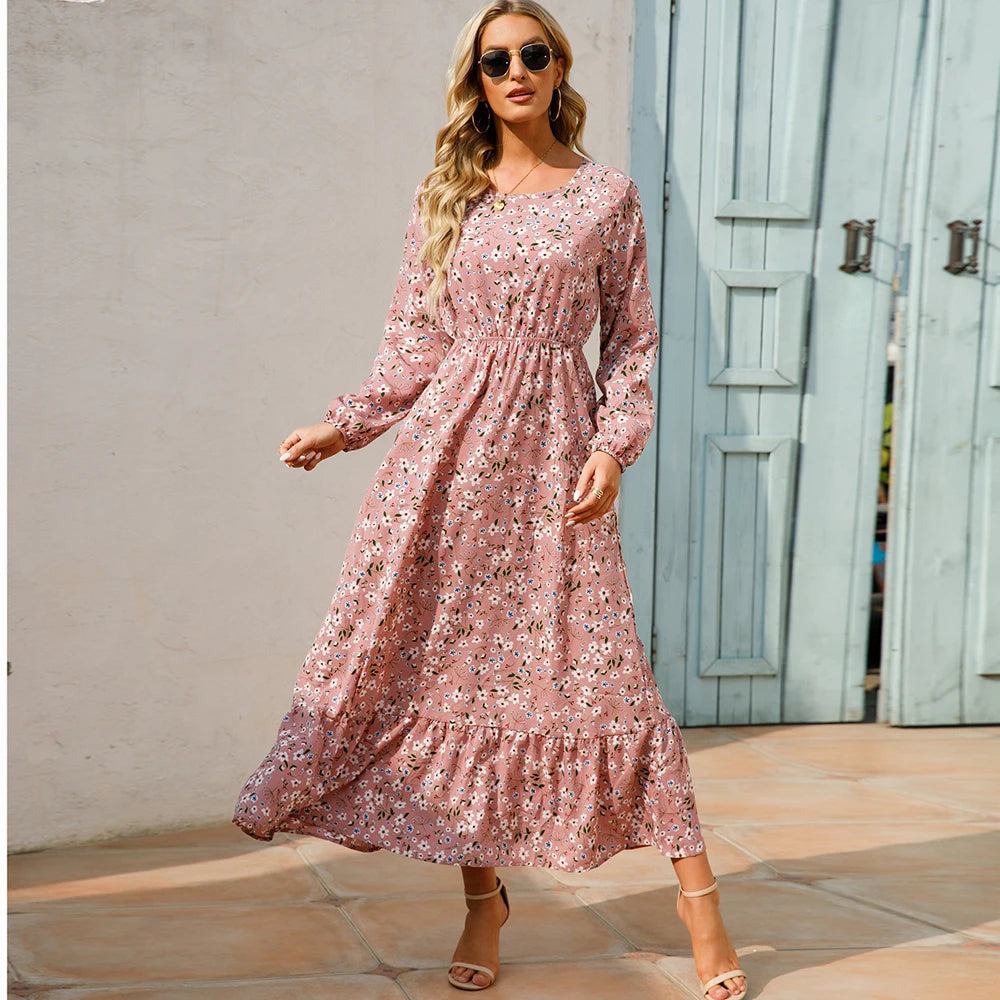 Sping Maxi Long Sleeve High Waist Chiffon Midi Dresses