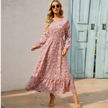 Sping Maxi Long Sleeve High Waist Chiffon Midi Dresses