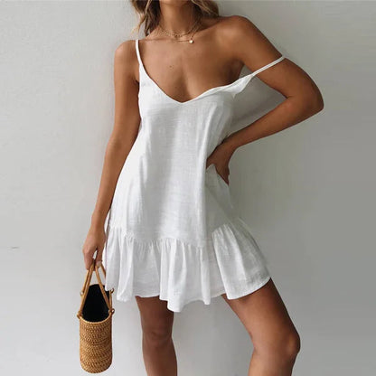 Army Green Strap Ruffles Holiday White Midi Dresses