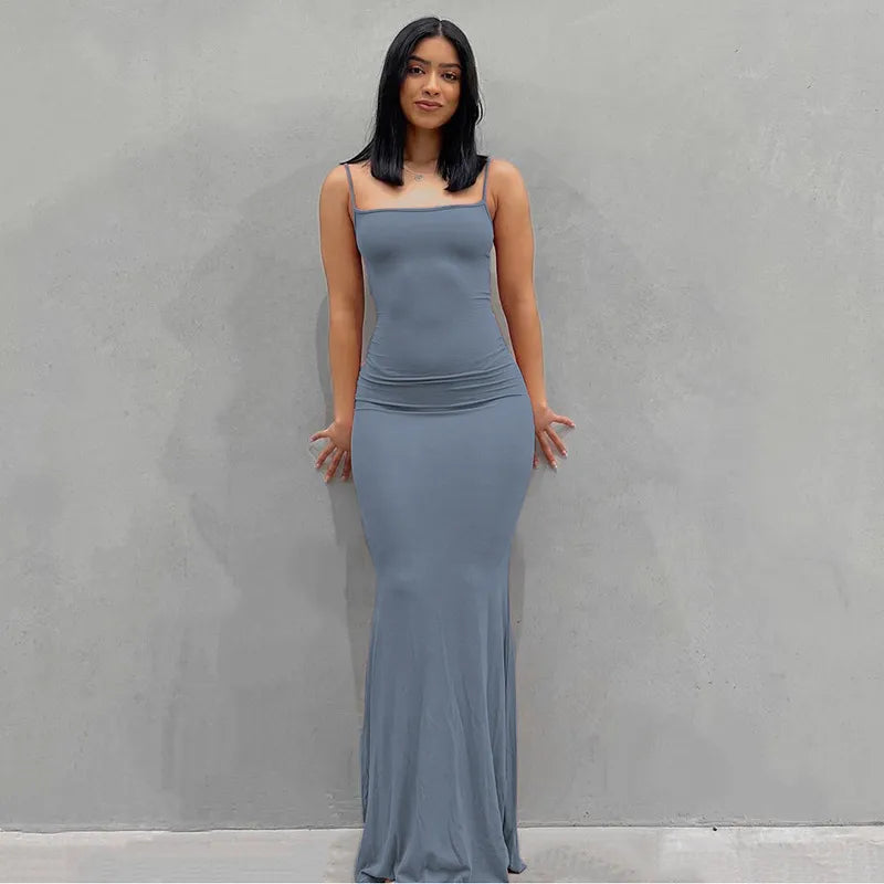 Y2k Sleeveless Skinny Bodycon Trumpet Maxi Dress