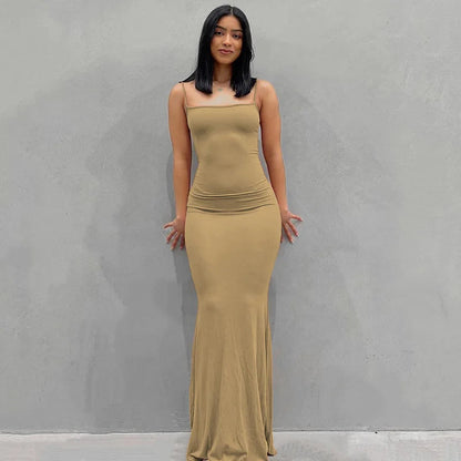 Y2k Sleeveless Skinny Bodycon Trumpet Maxi Dress