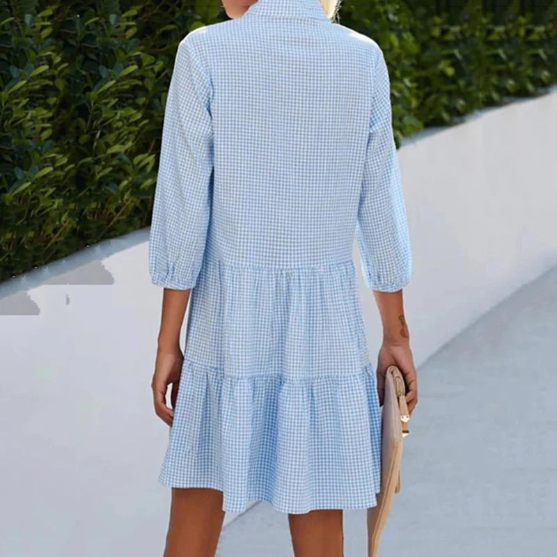 Beach Half V-neck Patchwork Button Female Midi Dresses