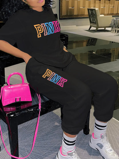 Pink Letter Print Pants Set Ar5057