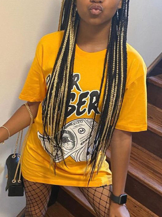 Cotton Money Letter Print T-shirt Ar5031