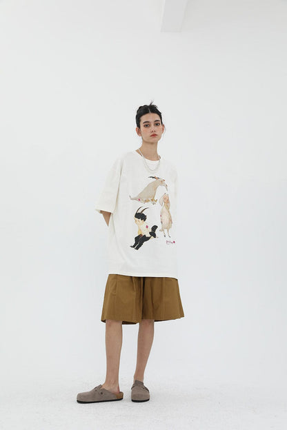 Whimsical Animal Print Oversized T-shirt