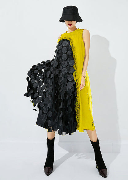 Black Asymmetrical Patchwork Wrinkled Tulle Maxi Dress Sleeveless Ly0832