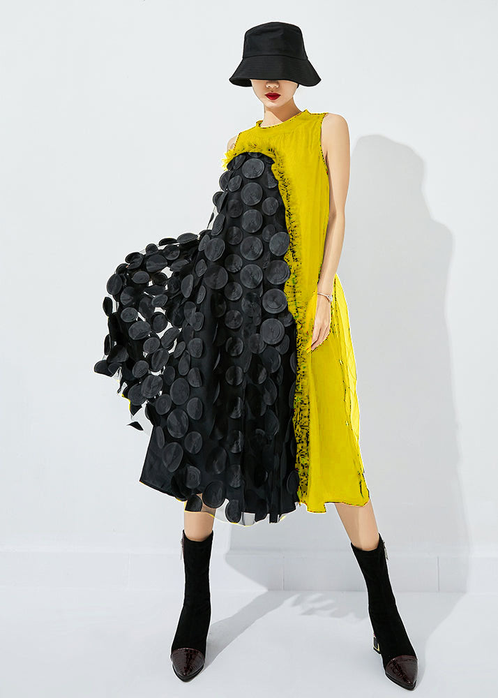 Black Asymmetrical Patchwork Wrinkled Tulle Maxi Dress Sleeveless Ly0832
