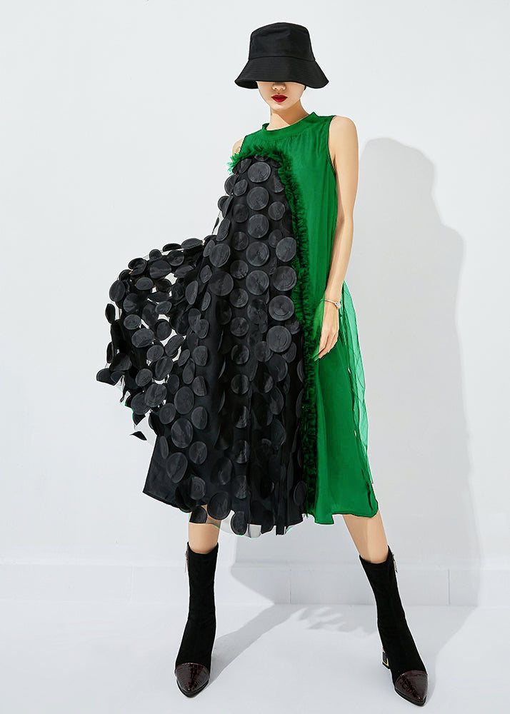 Black Asymmetrical Patchwork Wrinkled Tulle Maxi Dress Sleeveless Ly0832