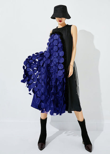 Tea Green-black Dot Asymmetrical Patchwork Wrinkled Tulle Maxi Dress Sleeveless Ly0869
