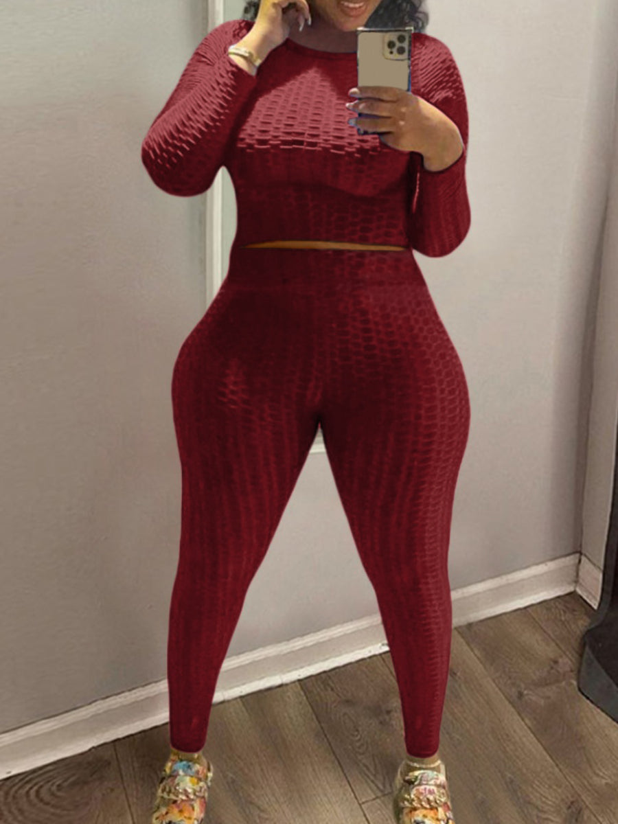 Basics Crop Top High Waist Skinny Pants Set Bo50109