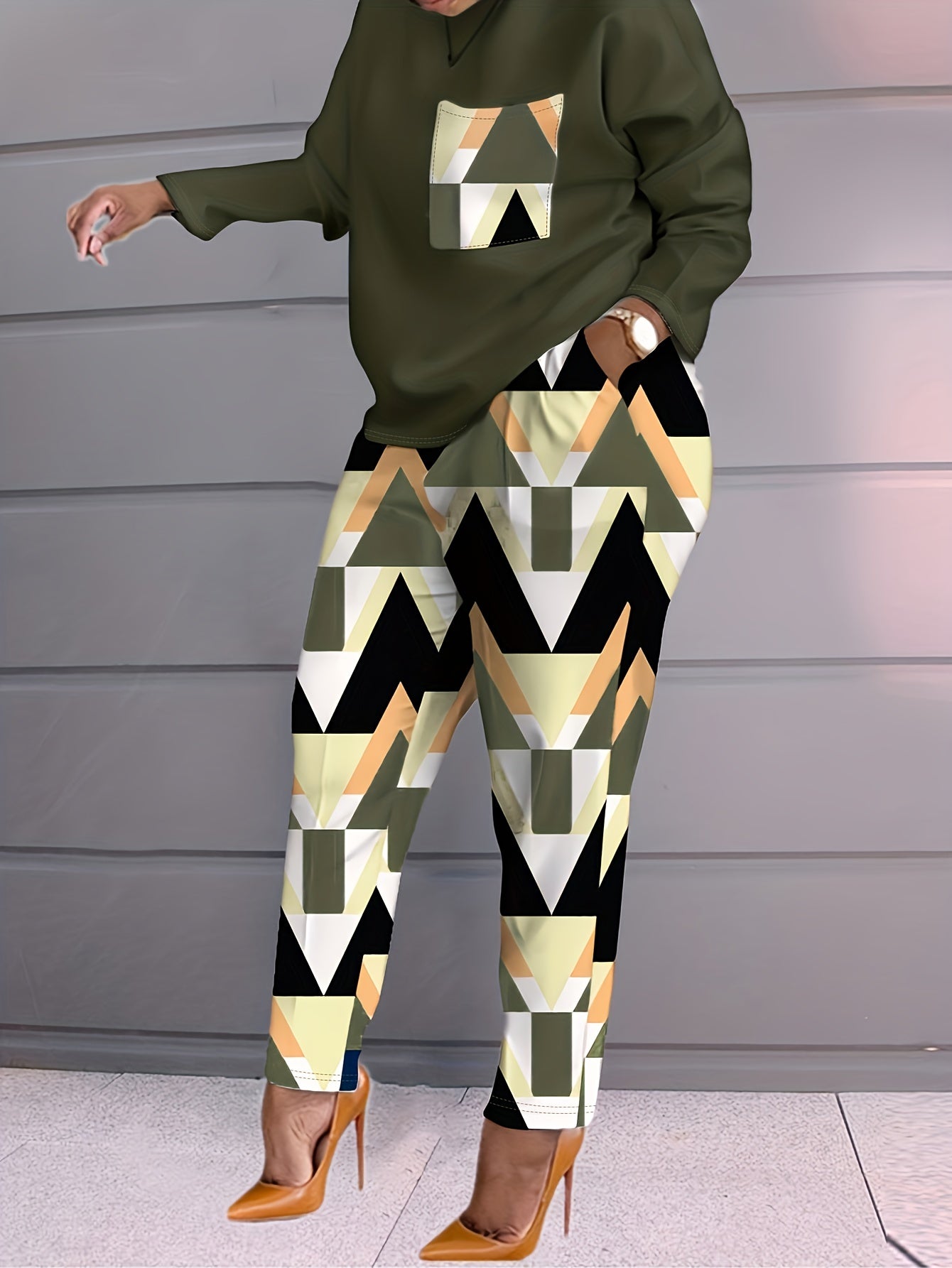Imitation Denim Patchwork Pocket Design Pants Set Bo216
