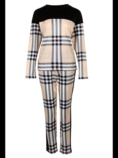 Plaid Print Pocket Design Pants Set Bo2124