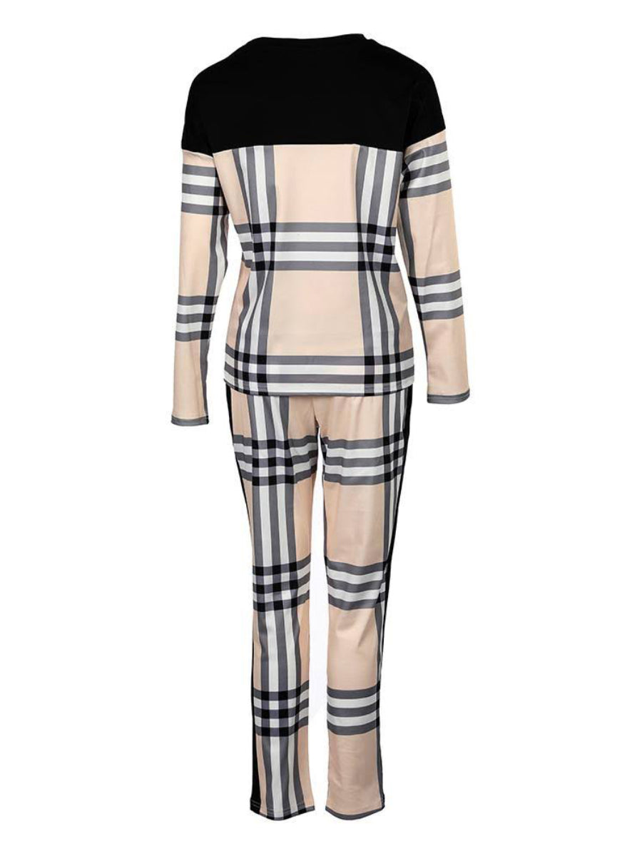 Plaid Print Pocket Design Pants Set Bo2124