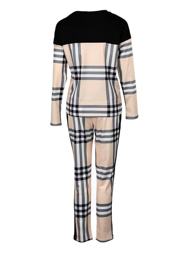 Plaid Print Pocket Design Pants Set Bo2124