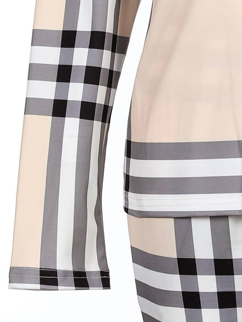 Plaid Print Pocket Design Pants Set Bo2124