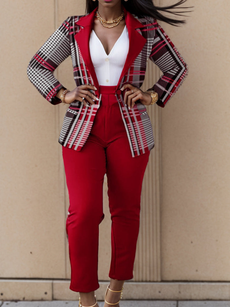 Letter Print Belt Design Blazer Pants Set Bo3021