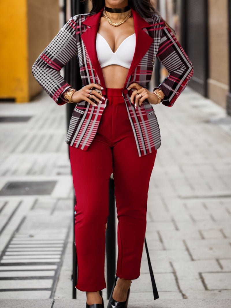 Leopard Print Belt Design Blazer Pants Set Ac204