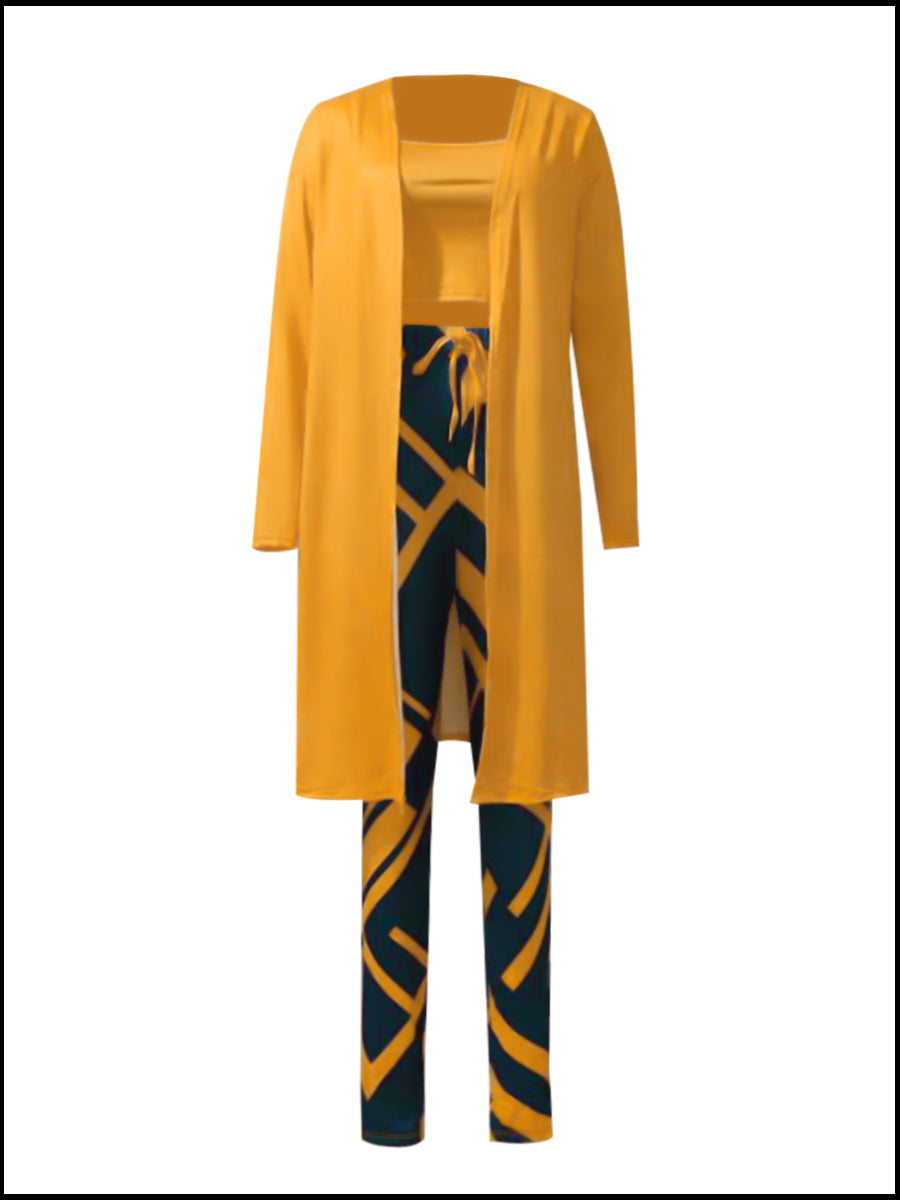 Cami Geometric Print Drawstring Three Piece Pants Set Bo5084