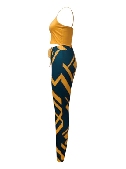 Cami Geometric Print Drawstring Three Piece Pants Set Bo5084