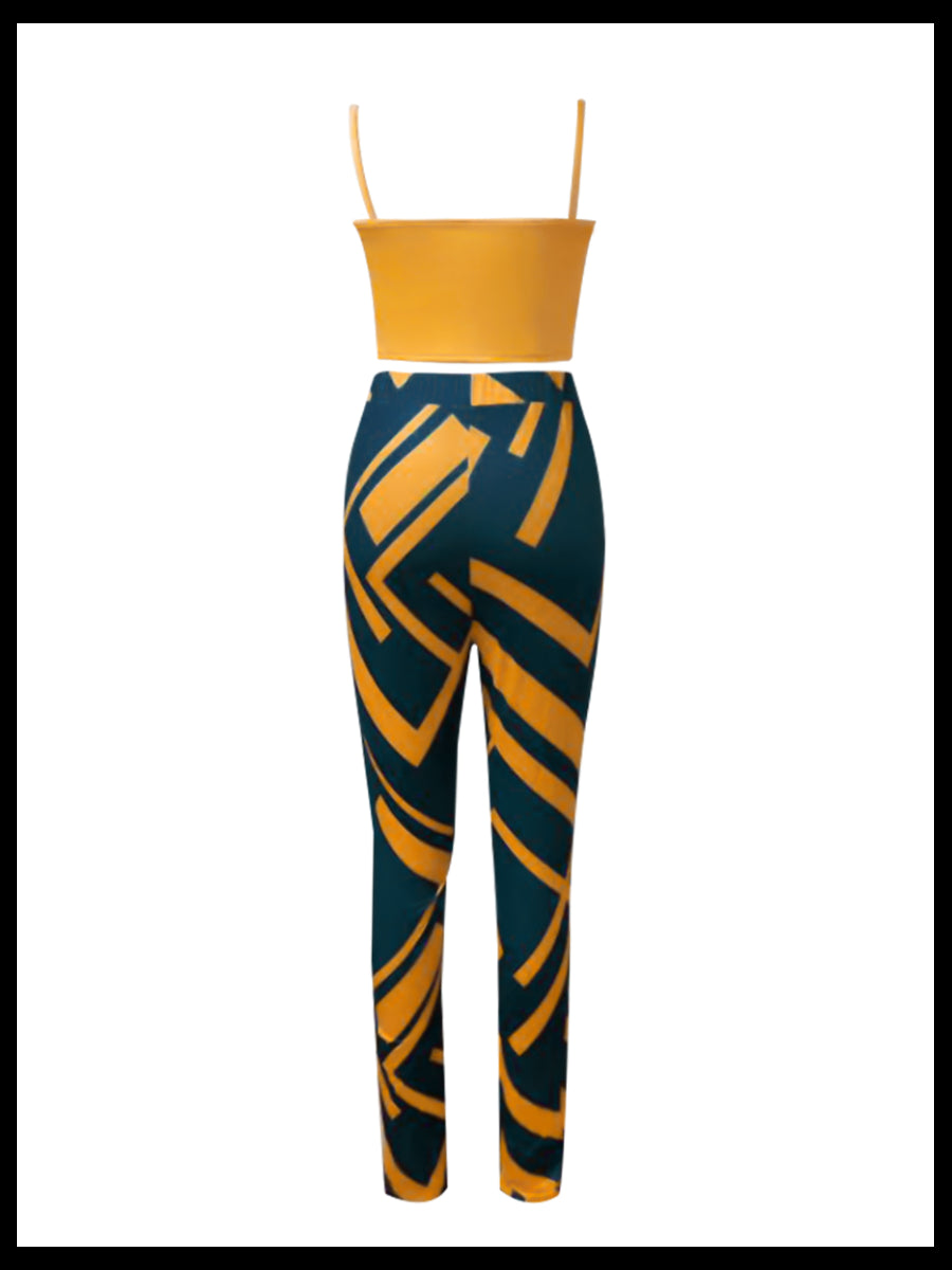 Cami Geometric Print Drawstring Three Piece Pants Set Bo5084