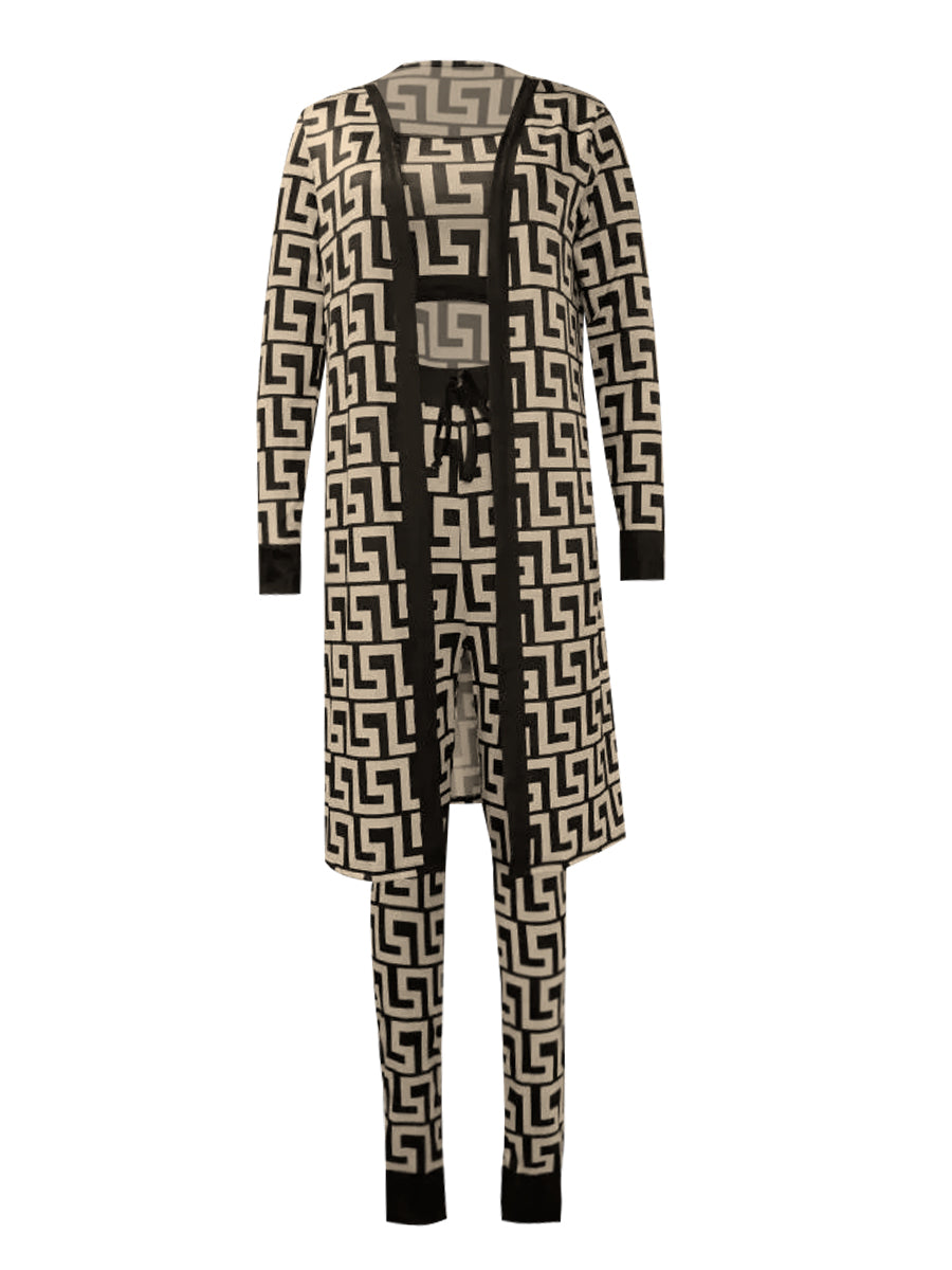 Cami Geometric Print Drawstring Three Piece Pants Set Bo5084