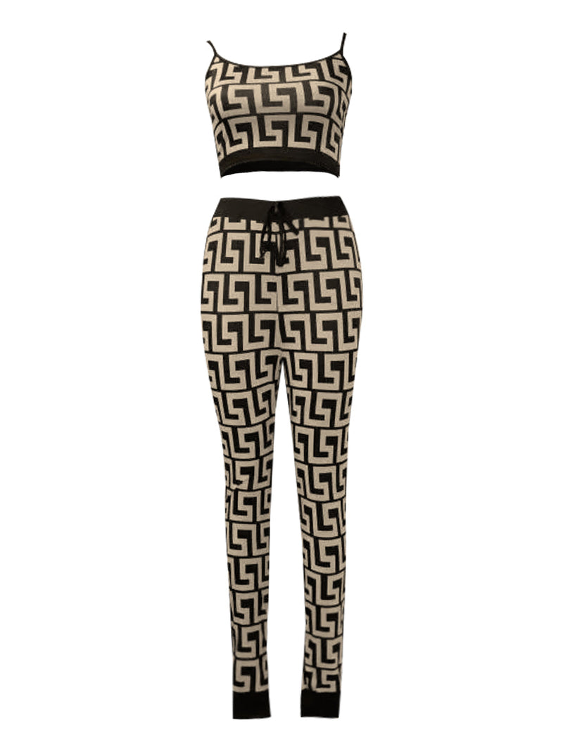 Cami Geometric Print Drawstring Three Piece Pants Set Bo5084