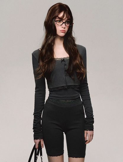 Lace Trim Biker Camisole/cardigan/short/culottes