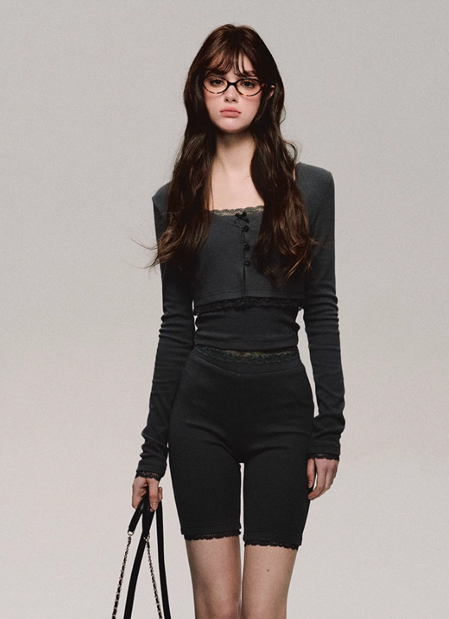 Lace Trim Biker Camisole/cardigan/short/culottes