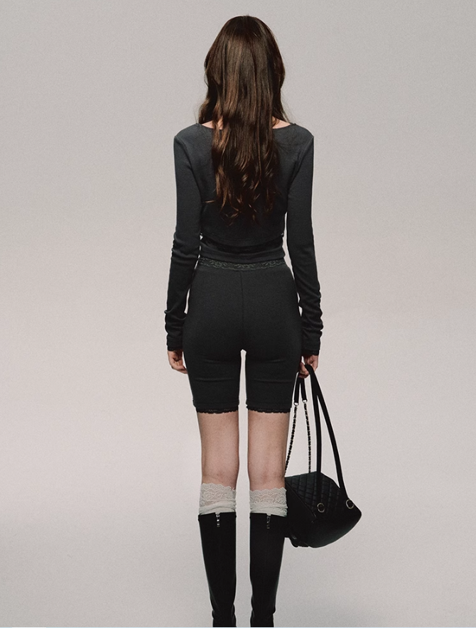 Lace Trim Biker Camisole/cardigan/short/culottes
