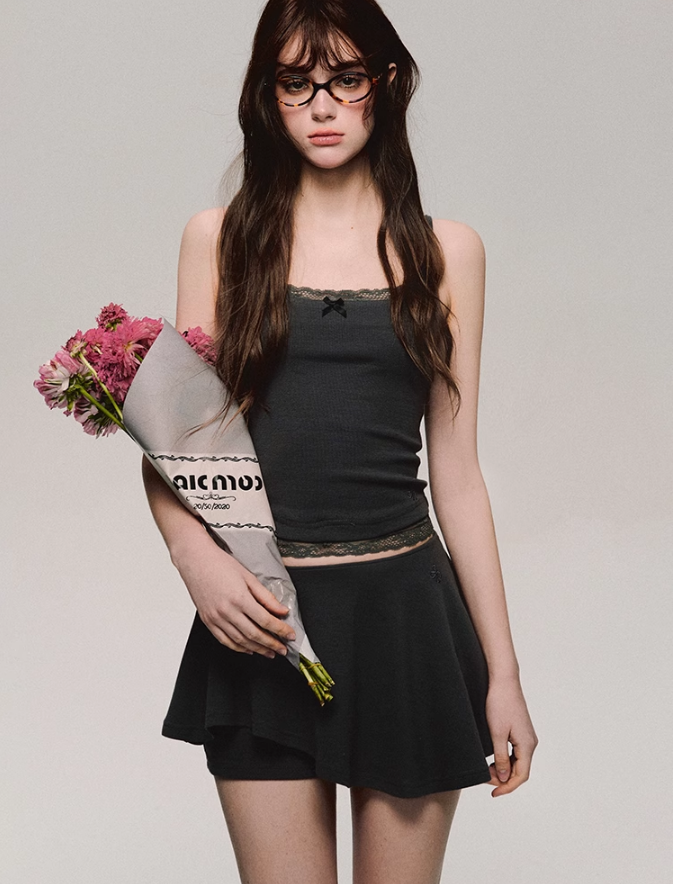 Lace Trim Biker Camisole/cardigan/short/culottes