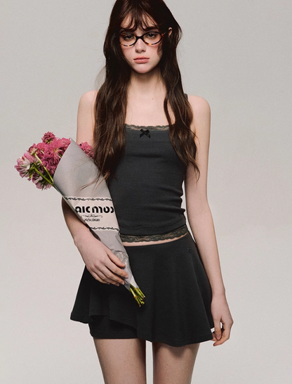 Lace Trim Biker Camisole/cardigan/short/culottes