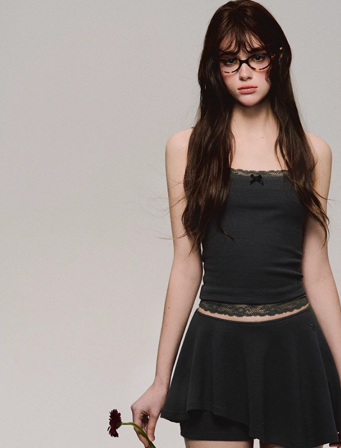 Lace Trim Biker Camisole/cardigan/short/culottes