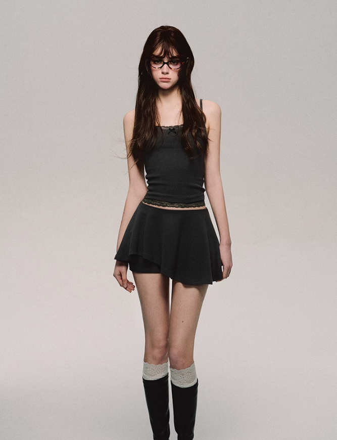 Lace Trim Biker Camisole/cardigan/short/culottes