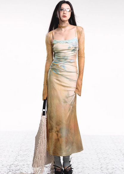 Dual-tone Knitted Dress and Shawl Set