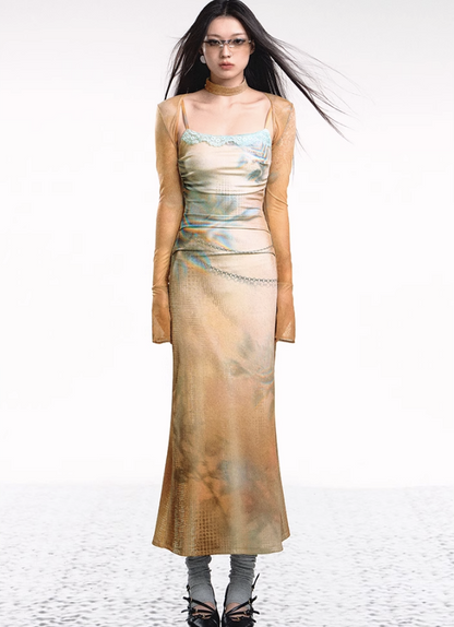 Dual-tone Knitted Dress and Shawl Set