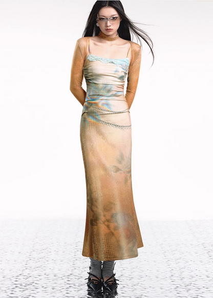 Dual-tone Knitted Dress and Shawl Set