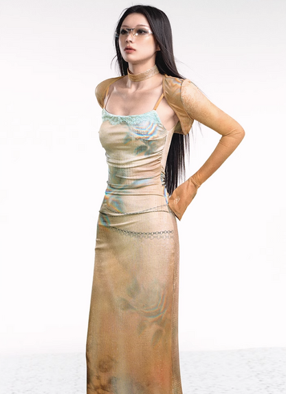 Dual-tone Knitted Dress and Shawl Set