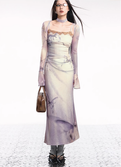 Dual-tone Knitted Dress and Shawl Set