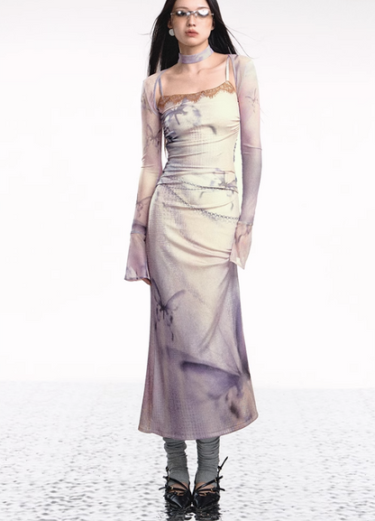 Dual-tone Knitted Dress and Shawl Set