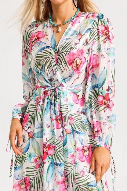 Lantern Sleeve V-neck Midi Dress
