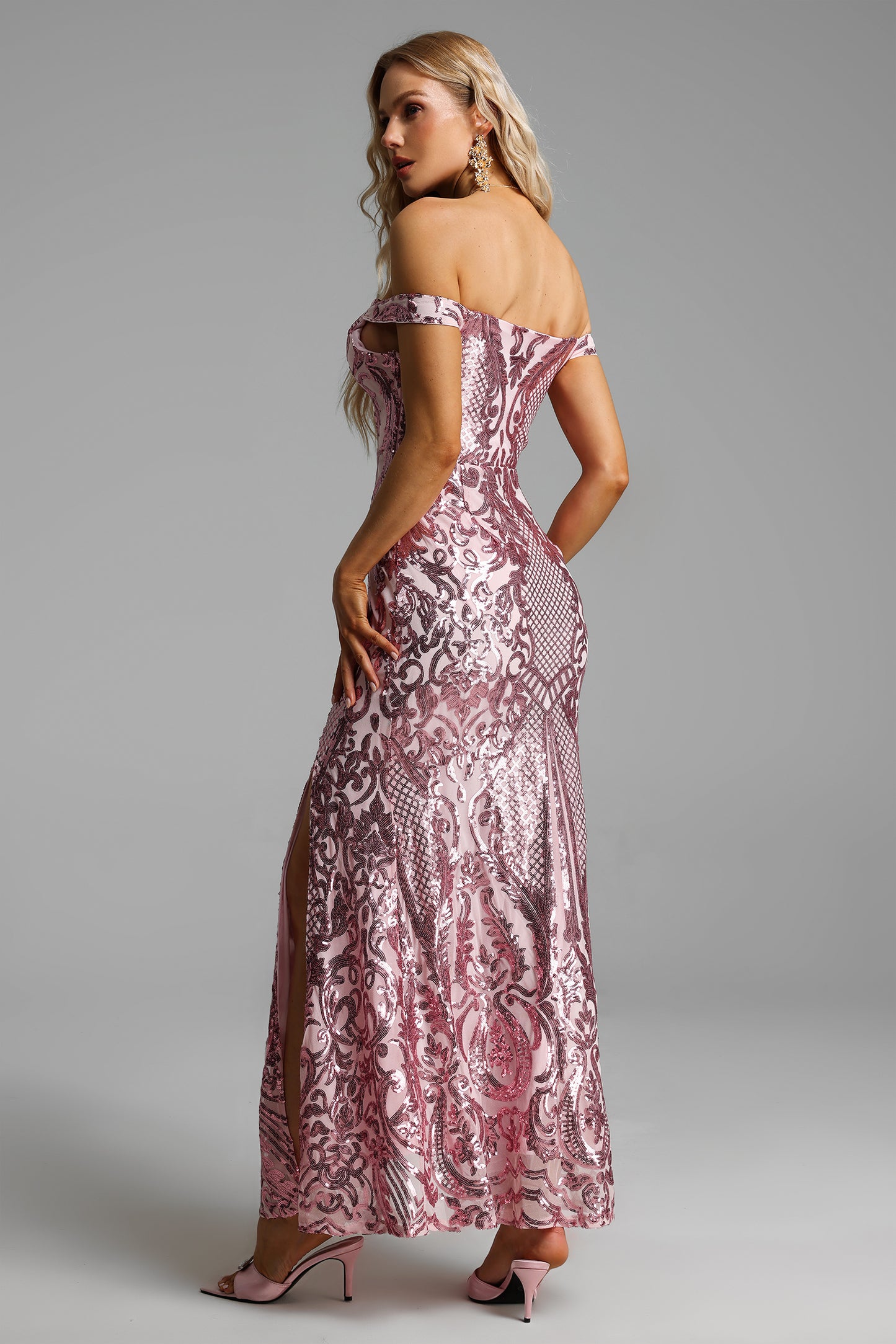 Sequin Off-shoulder Split Maxi Dress