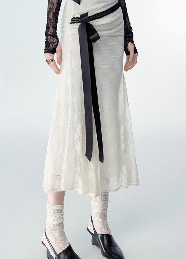 Detachable Bow Lace Spliced Suspender Dress