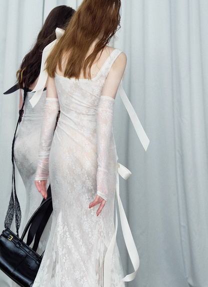 Detachable Bow Lace Spliced Suspender Dress
