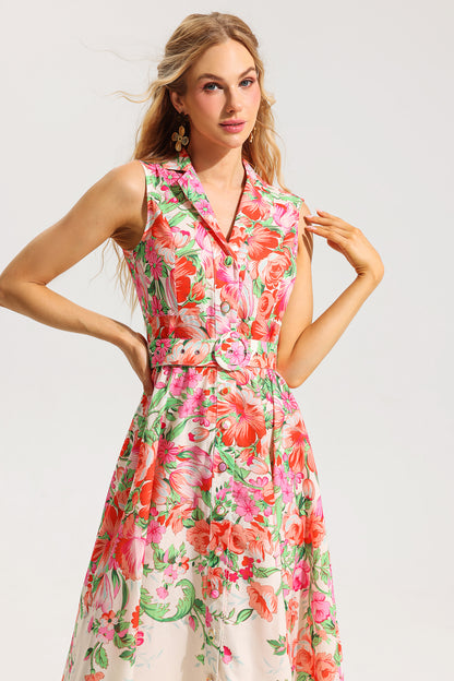 Bottom Sleeveless Midi Dress With Belt