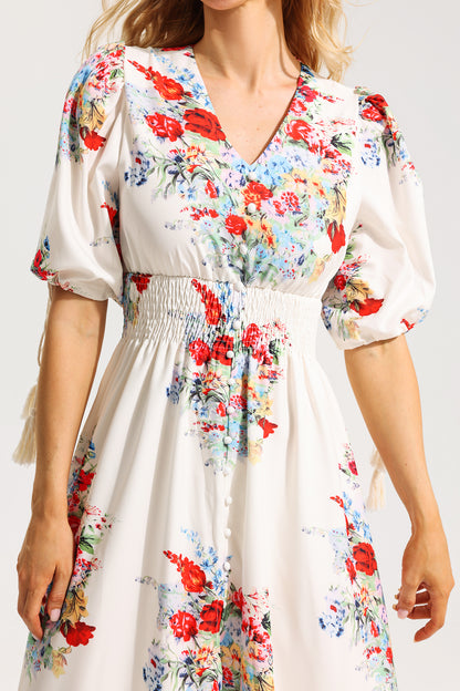 Bottom Puff Sleeve Midi Dress