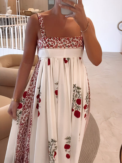 Square Neck Paneled Print Maxi Dress