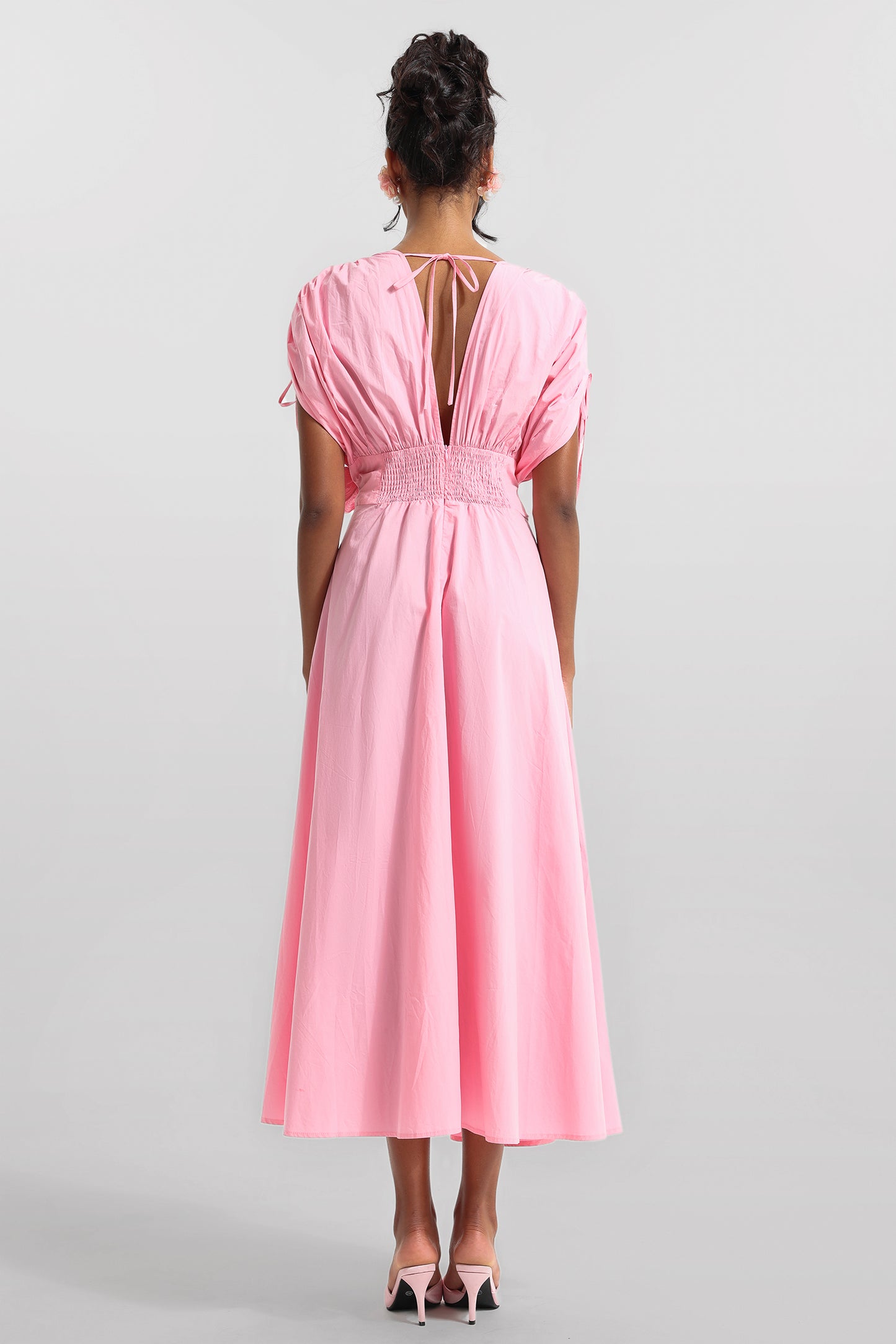 3d V-neck Lace Up Midi Dress