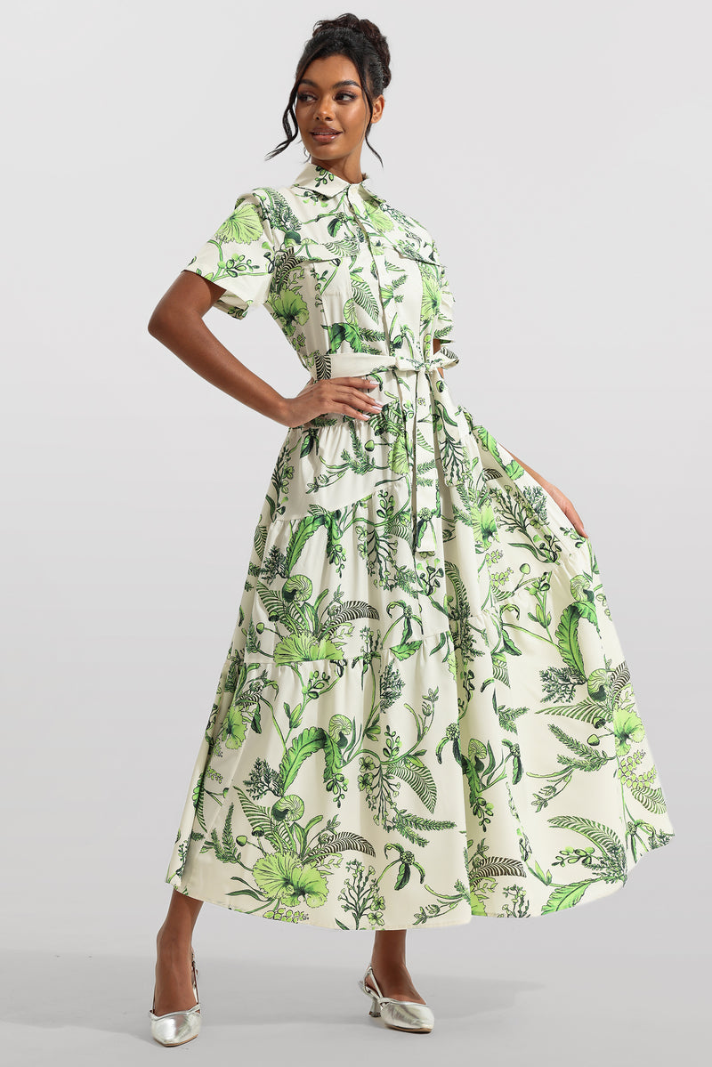 Shirt Collar Single Breasted Midi Dress With Belt