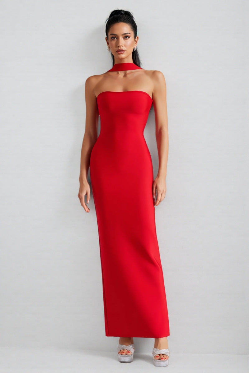 Aroa Sheath Tight Neckline Maxi Dress