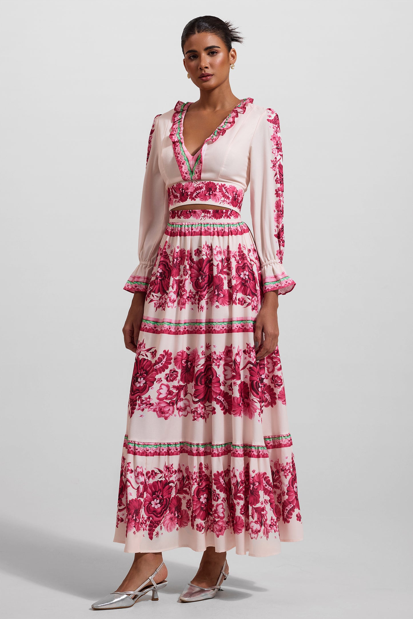 Frill Lantern Sleeve Maxi Dress